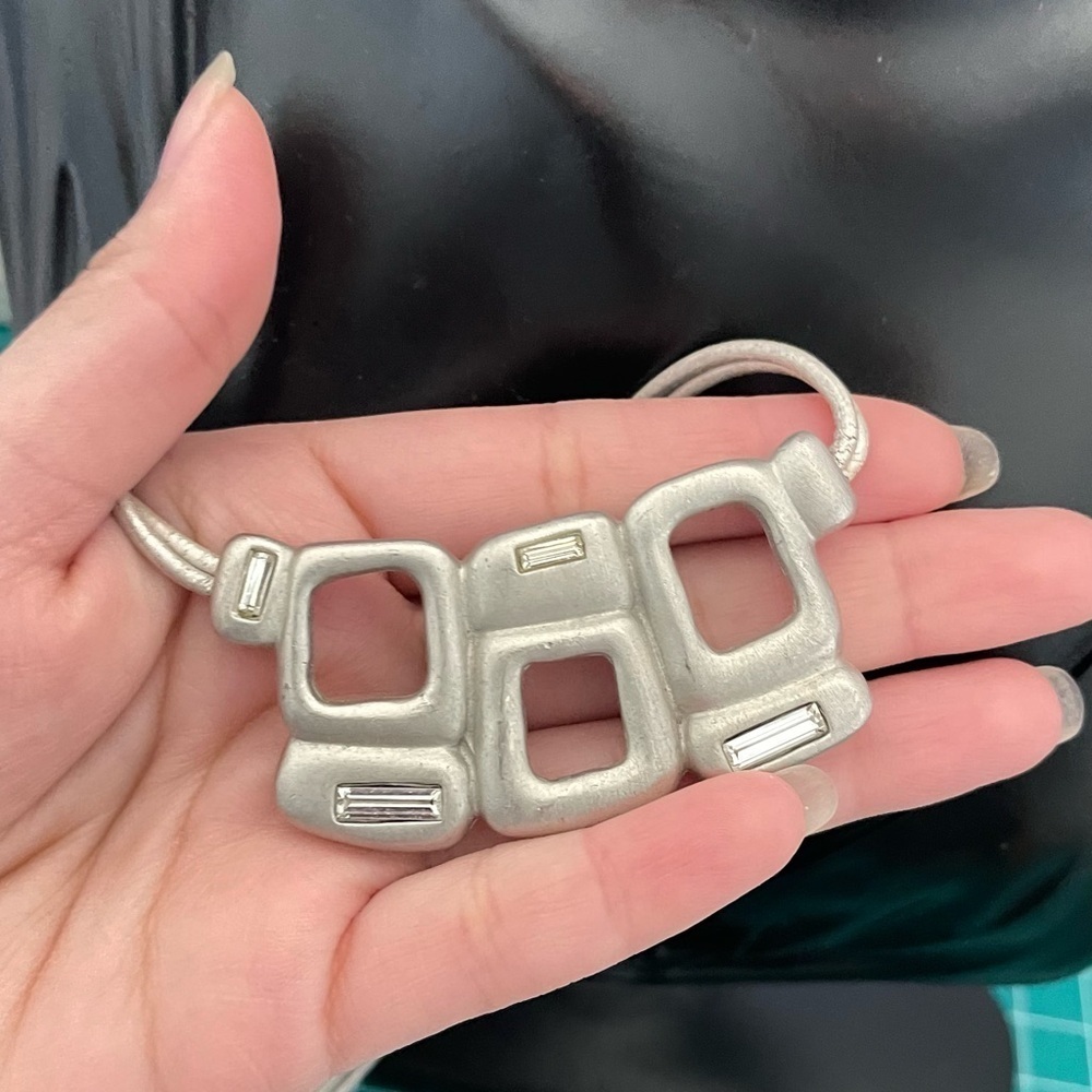 Chicos Silver Tone Rectangular Statement Necklace - image 8